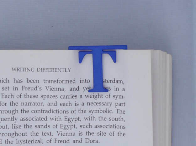 Bookmark Monogram. Initial / Letter T in Blue Processed Versatile Plastic