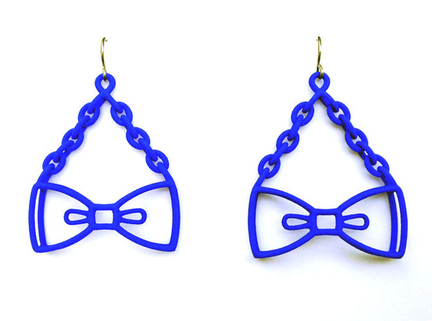Bow Tie Earrings - in nylon in Blue Processed Versatile Plastic