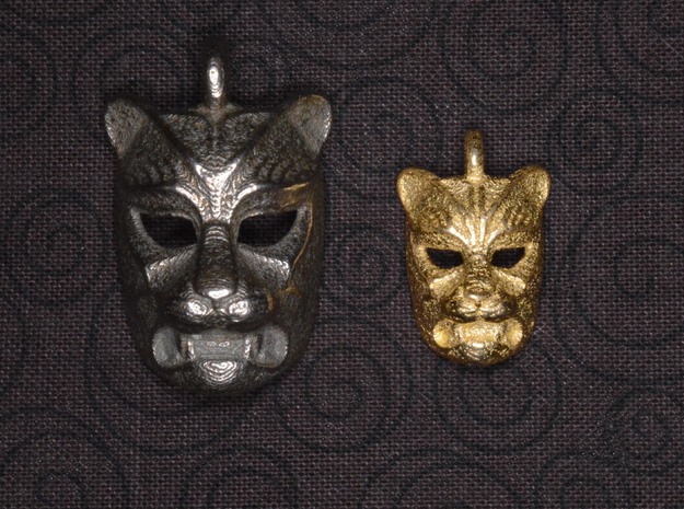 Leopard kabuki-style Small Pendant in Polished Bronzed Silver Steel