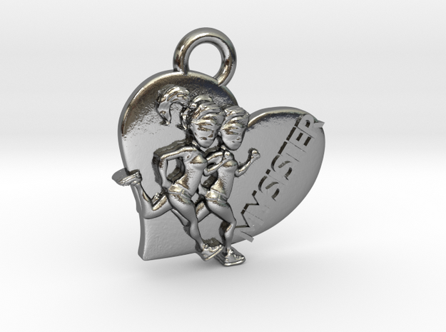 I Heart Sister / Run pendant or charm in Polished Silver