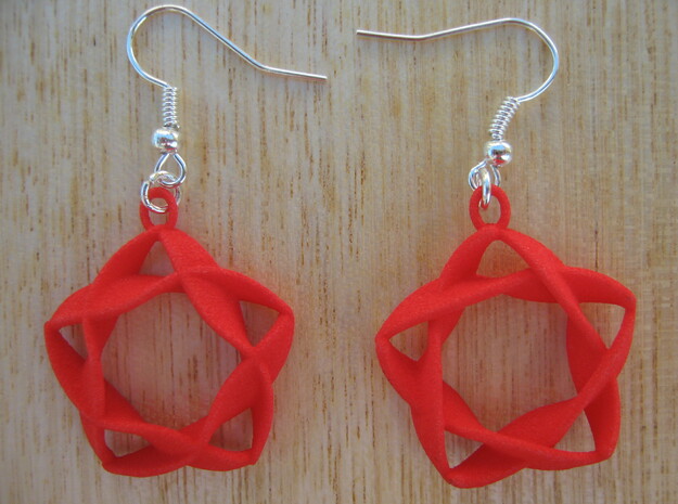 Twisted Star Earrings in Red Processed Versatile Plastic