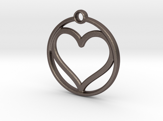 heart in circle in Polished Bronzed Silver Steel