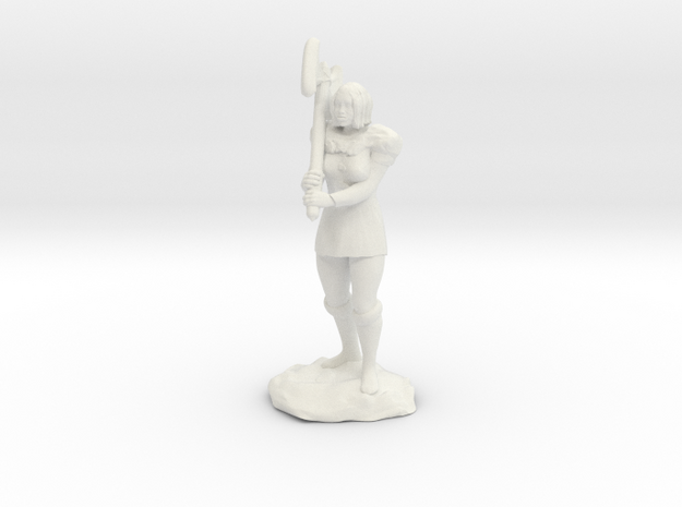 Female Half Orc Barbarian with Axe in White Natural Versatile Plastic