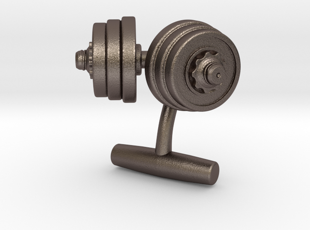 Dumbbell Weights Cufflinks in Polished Bronzed Silver Steel