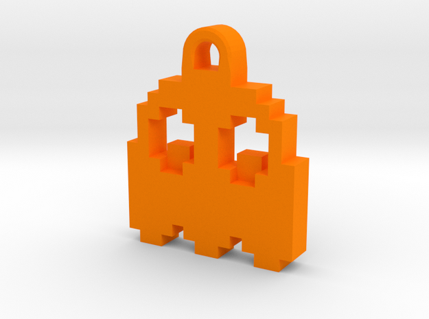 Pac Man Ghost 8-bit Earring 2 (looks down) in Orange Processed Versatile Plastic