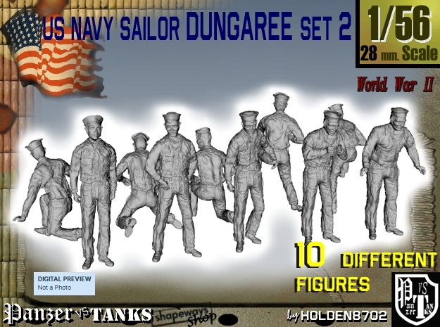 1-56 US Navy Dungaree Set 2 in Tan Fine Detail Plastic