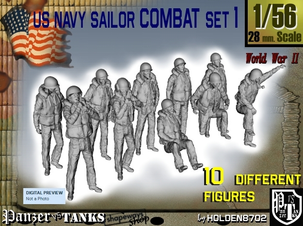 1-56 US Navy Sailors Combat SET 1 in Tan Fine Detail Plastic