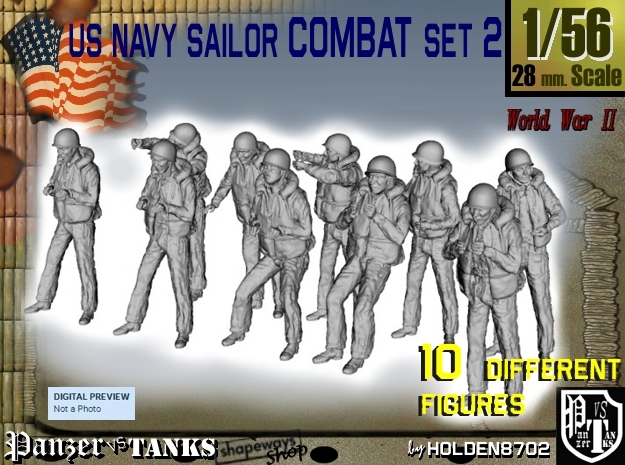 1-56 US Navy Sailors Combat SET 2 in Tan Fine Detail Plastic
