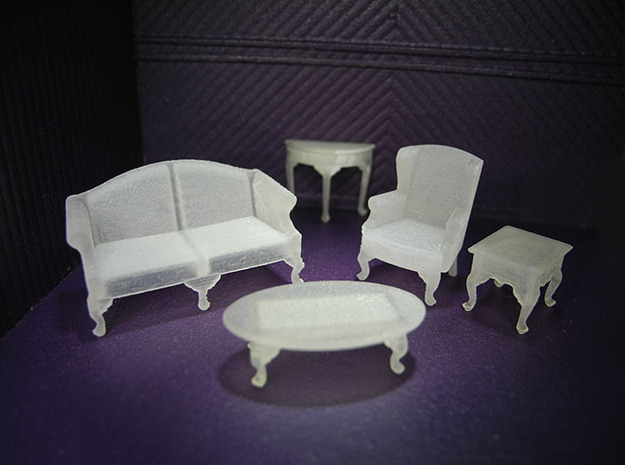 1:48 Queen Anne Living Room Set in Smooth Fine Detail Plastic