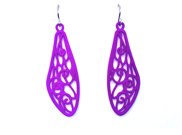 Smaller Fairytale Wing Earrings - nylon in Purple Processed Versatile Plastic