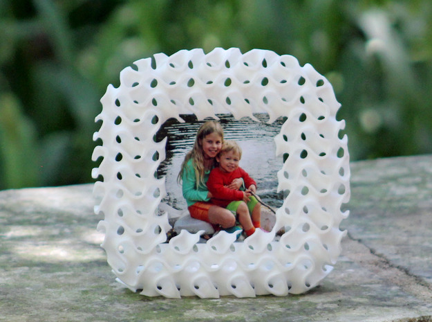 Gyroid Photo Frame in White Processed Versatile Plastic