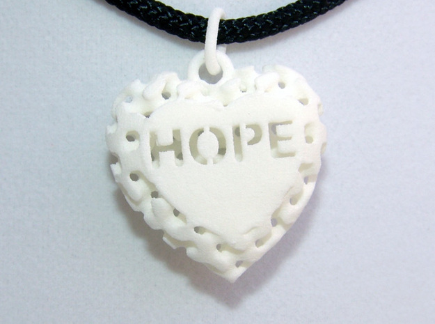 Heart Pendant Lattice Hope in White Natural Versatile Plastic