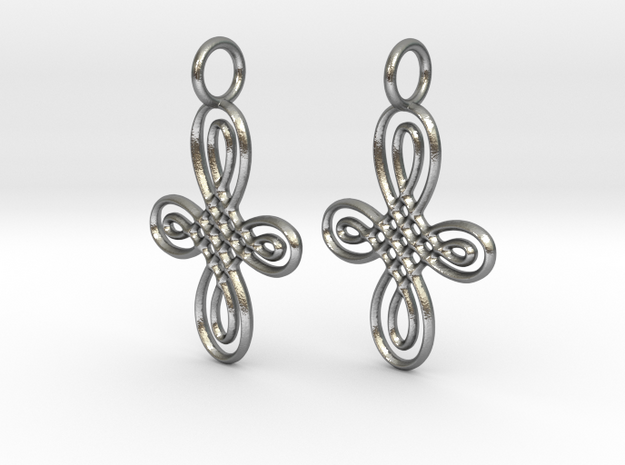 Celtic Round Cross Earrings in Natural Silver