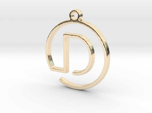 "D continuous line" Monogram Pendant in 14k Gold Plated Brass