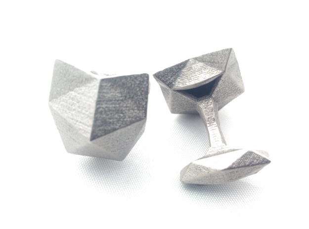 Faceted Cat Face Cufflink in Polished Nickel Steel