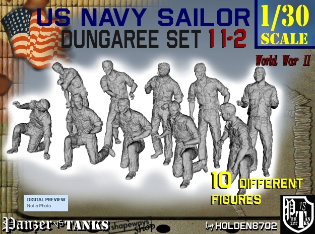 1-30 US Navy Dungaree Set 11-2 in White Natural Versatile Plastic