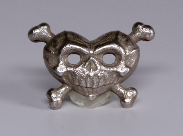 Skull Heart  in Polished Bronzed Silver Steel