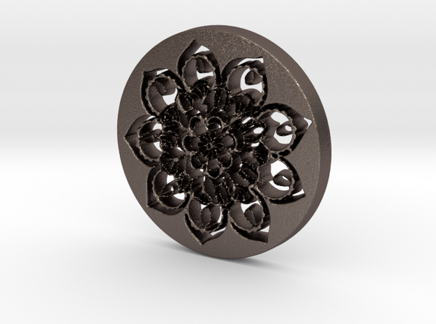 Flower Mandala Pendant in Polished Bronzed Silver Steel