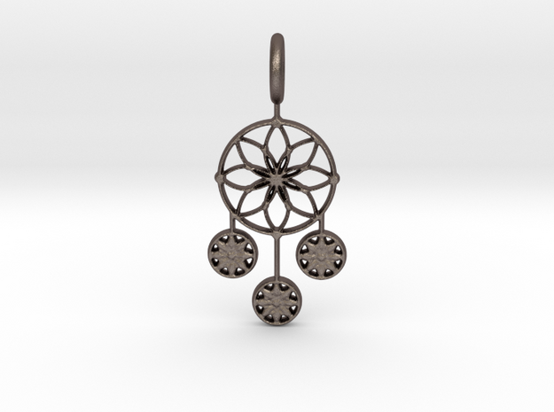 Circle Alpha Pendant in Polished Bronzed Silver Steel
