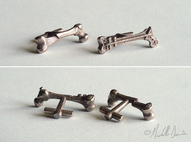 Femur Fracture and Fixation Cufflinks in Polished Bronzed Silver Steel