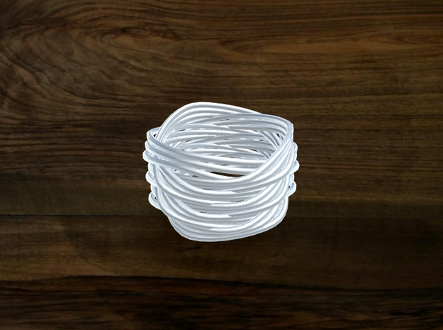 Turk's Head Knot Ring 6 Part X 3 Bight - Size 7 in White Natural Versatile Plastic