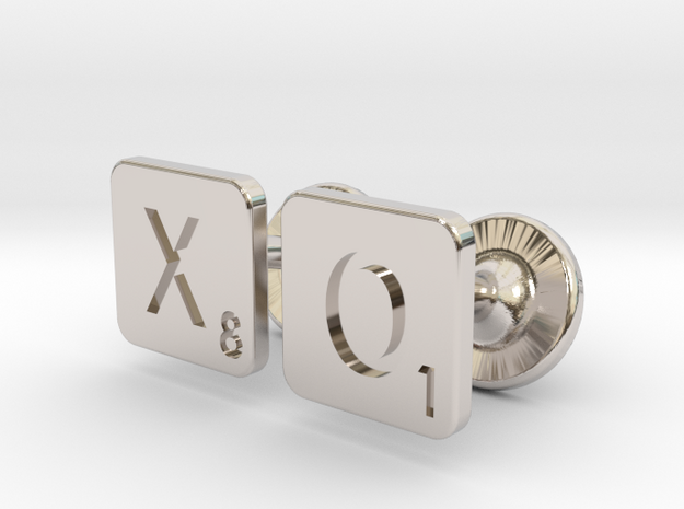 Hugs and Kisses XO Scrabble Cufflinks in Rhodium Plated Brass