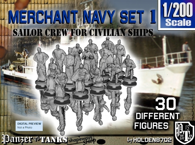 1-200 Merchant Navy Crew Set 1 in Clear Ultra Fine Detail Plastic