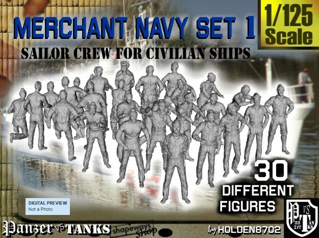 1/125 Merchant Navy Crew Set 1 in Tan Fine Detail Plastic