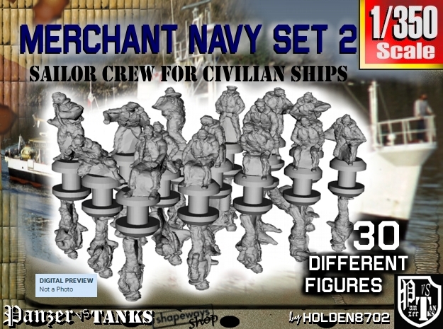 1-350 Merchant Navy Crew Set 2 in Clear Ultra Fine Detail Plastic