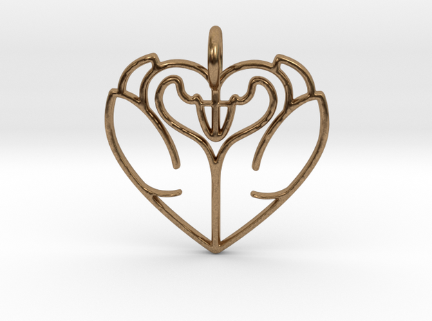 Swan Heart Pendant in Natural Brass