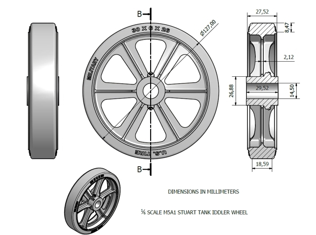1/6 IDLER Wheel Stuart in White Processed Versatile Plastic