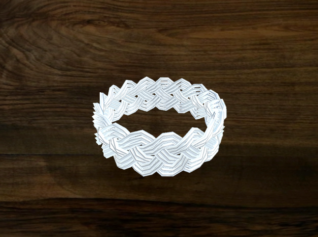 Turk's Head Knot Ring 4 Part X 17 Bight - Size 13 in White Natural Versatile Plastic