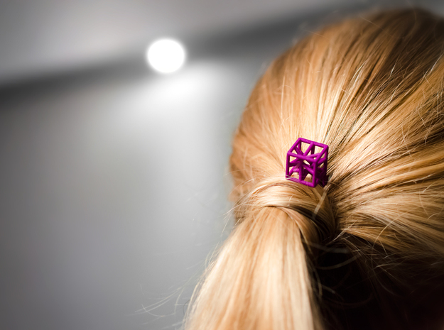 Hairpin with stylized cube. in Purple Processed Versatile Plastic