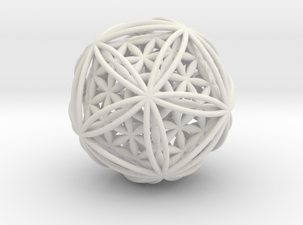 Icosasphere w/Nest Flower of Life Icosahedron 1.8" in White Natural Versatile Plastic