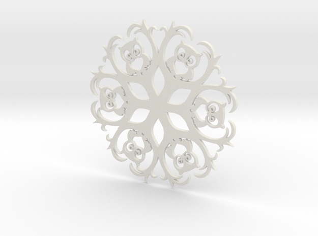 Owls & Branches Snowflake Ornament in White Natural Versatile Plastic
