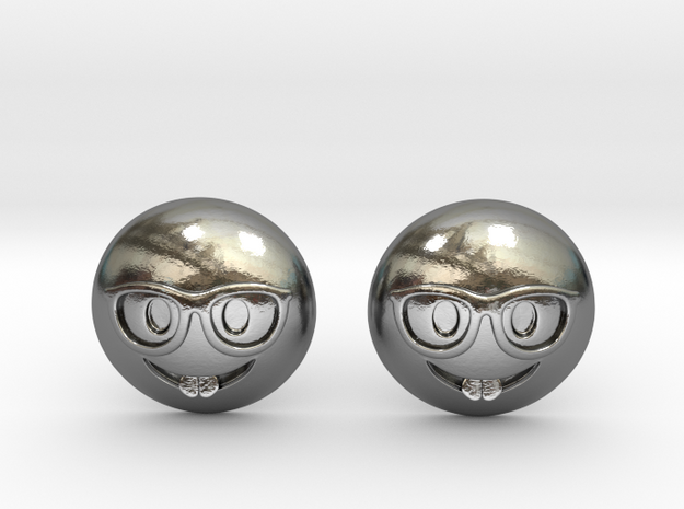 Nerd Emoji in Polished Silver