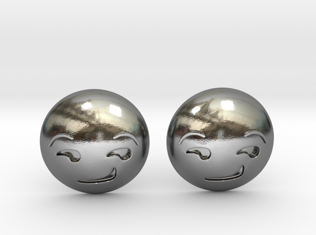 Smirk Face Emoji in Polished Silver