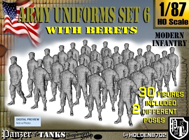 1-87 Army Modern Uniforms Set6 in Tan Fine Detail Plastic