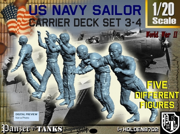 1-20 US Navy Carrier Deck Set 3-4 in White Natural Versatile Plastic