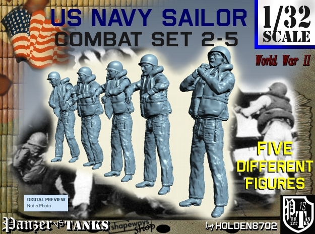 1-32 US Navy Sailors Combat SET 2-5 in Tan Fine Detail Plastic