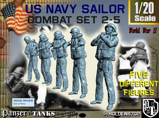 1-20 US Navy Sailors Combat SET 2-5 in White Natural Versatile Plastic