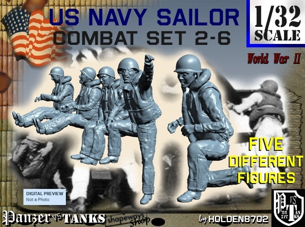 1/32 US Navy Sailors Combat SET 2-6 in Tan Fine Detail Plastic