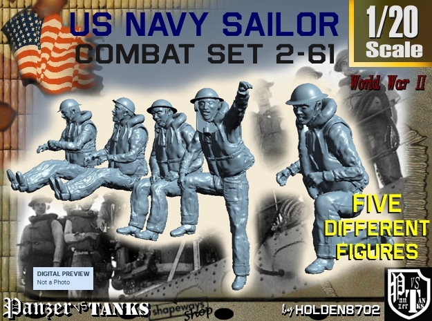 1-20 US Navy Sailors Combat SET 2-61 in White Natural Versatile Plastic