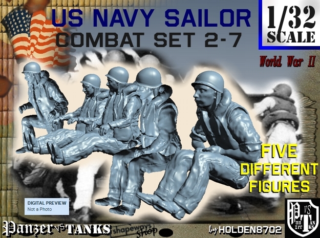 1-32 US Navy Sailors Combat SET 2-7 in Tan Fine Detail Plastic
