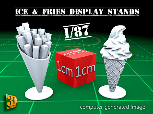 8 ICE & FRIES display stand (1:87) in Tan Fine Detail Plastic