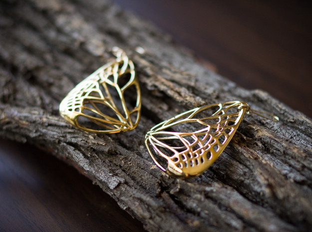 Metal Butterfly Earrings (L) in Polished Brass