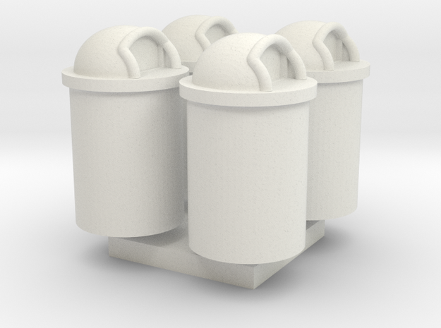Trash Can 55 Gal HO 87:1 Scale Qty (4) in White Natural Versatile Plastic