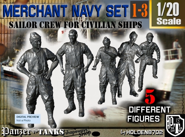 1-20 Merchant Navy Crew Set 1-3 in White Natural Versatile Plastic