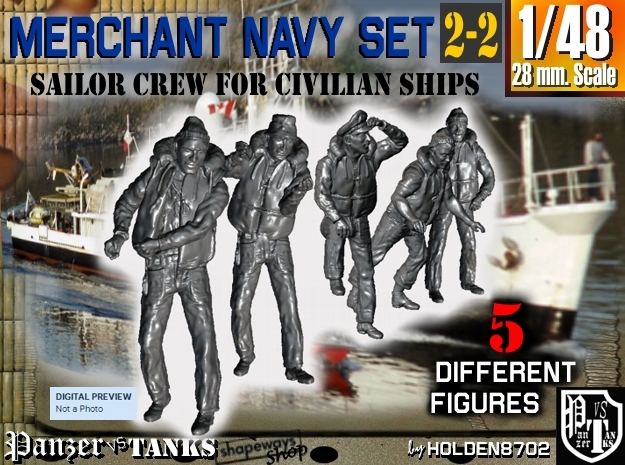1-48 Merchant Navy Crew Set 2-2 in Tan Fine Detail Plastic