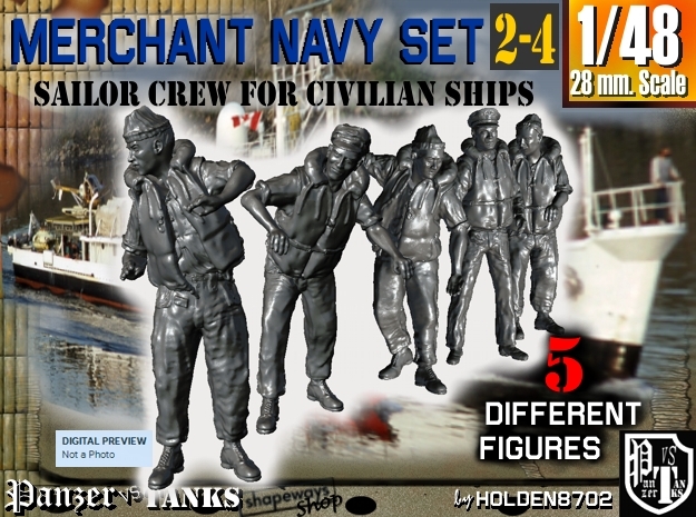 1-48 Merchant Navy Crew Set 2-4 in Tan Fine Detail Plastic